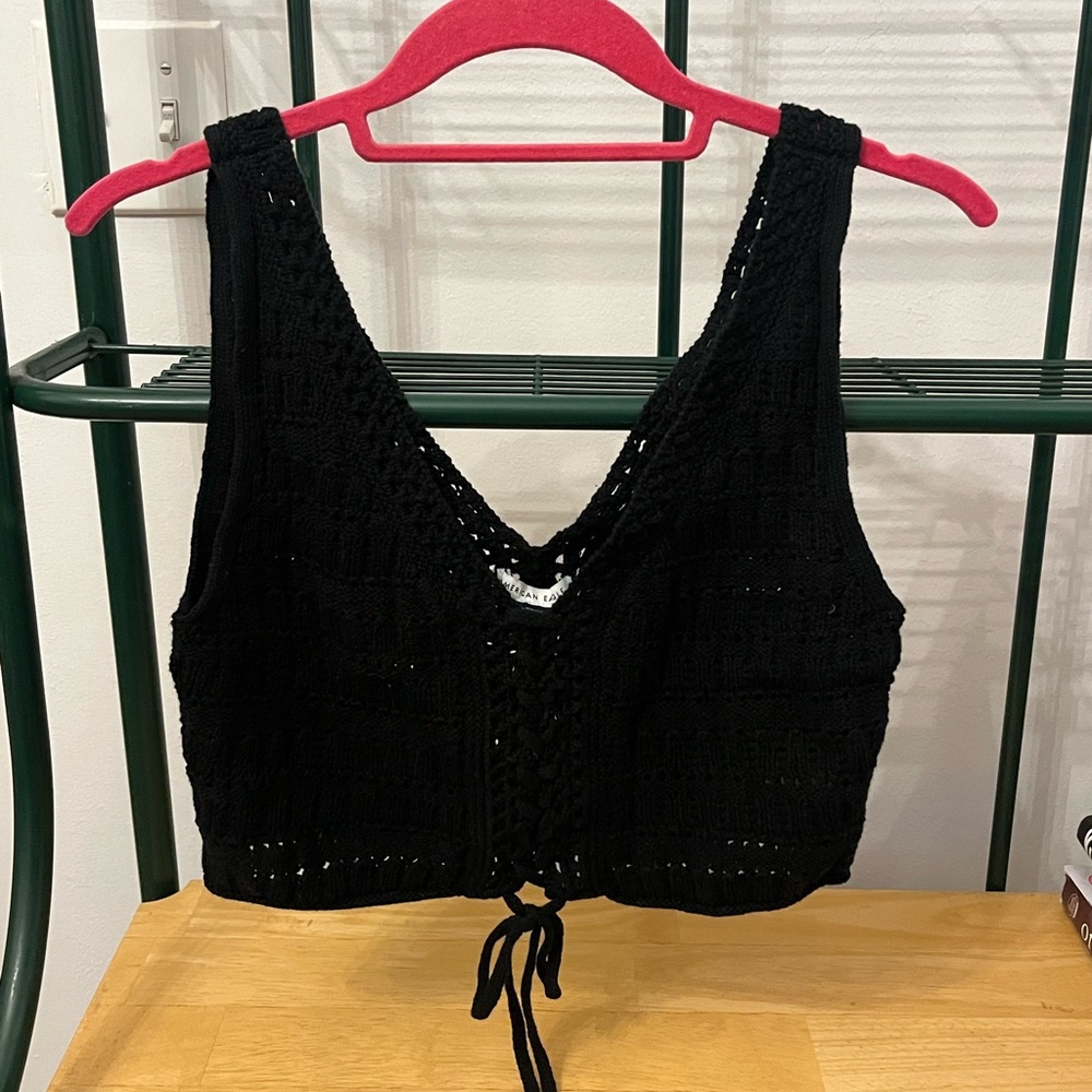 American Eagle black crochet top beach size Medium NWT